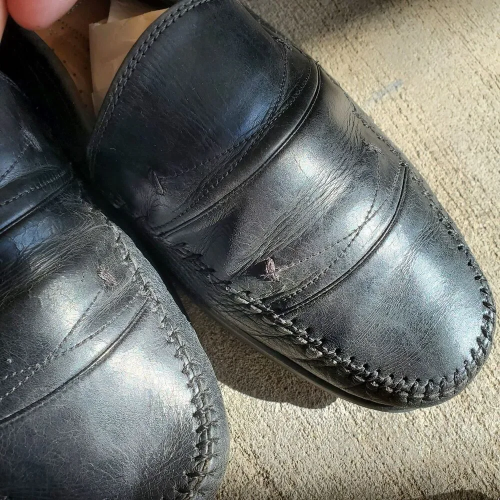 MEZLAN Shoes Mens 9 M Black Leather Loafers Made in Spain Fair Condition